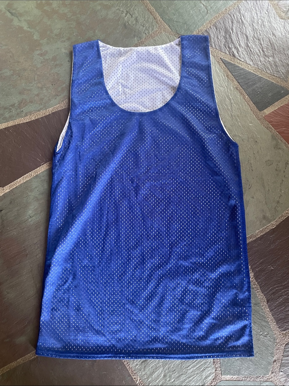 NWOT Reversible Blue/White Mesh Jersey Tank Top
